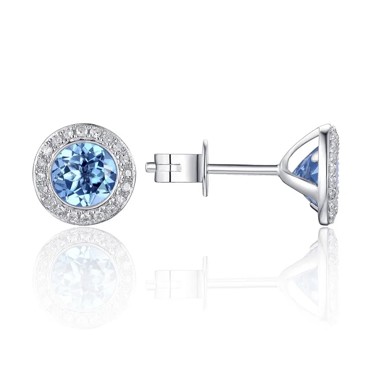 Blue Topaz & Diamond Earrings 14k