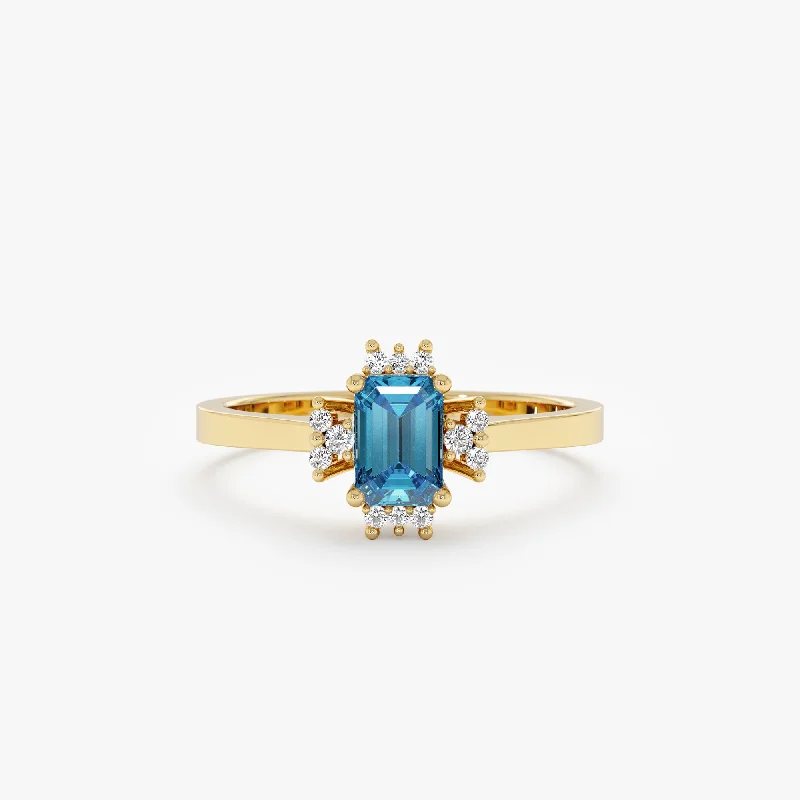 Blue Zircon and Diamond Engagement Ring, Skye