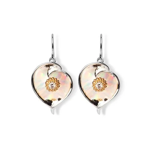 Floral Calla Lily Opal & Diamond Earrings in 14k & Silver