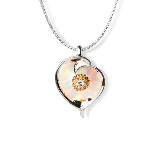 Floral Calla Lily Opal & Diamond Pendant in 14k & Silver