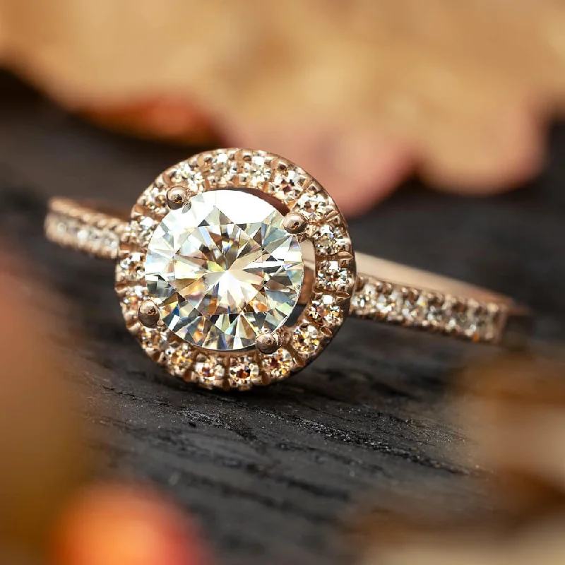 Charles & Colvard Moissanite Halo Engagement Ring in Rose Gold