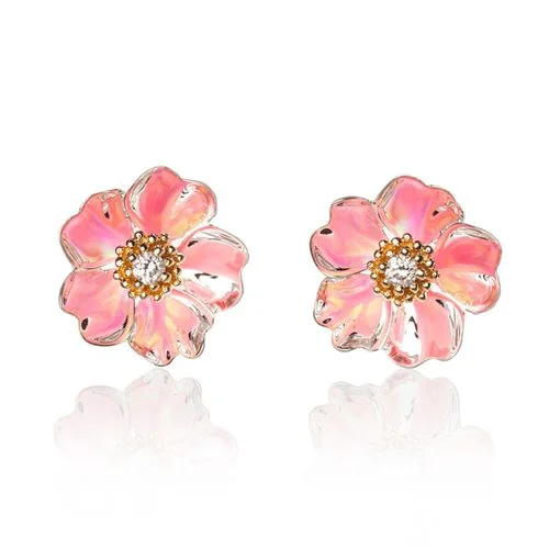 Cherry Blossom Diamond Earrings in 14k & Silver