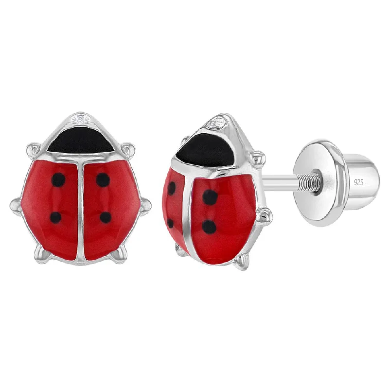 Childrens' Red Ladybug Earrings in Sterling Silver