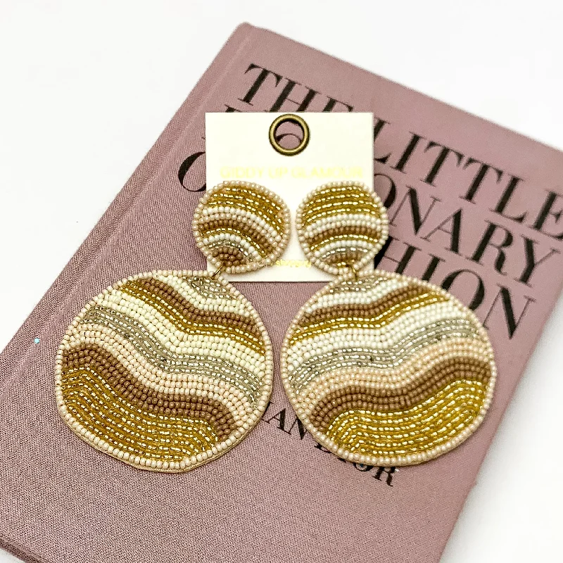 Circle Drop Wavy Striped Beaded Earrings Nude