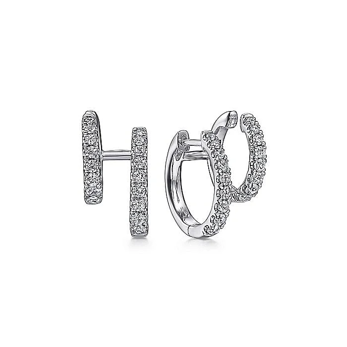 14K White Gold Diamond Easy Stackable Earrings