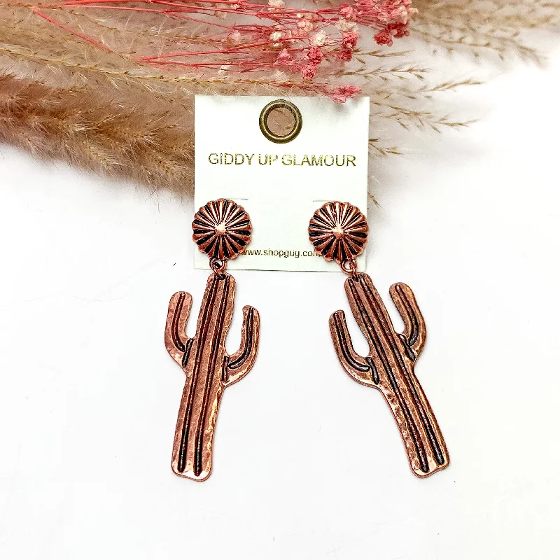 Country Cactus Copper Tone Earrings