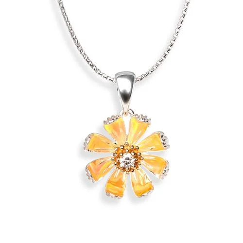 Daisy Opal & Diamond Pendant in 14k & Silver