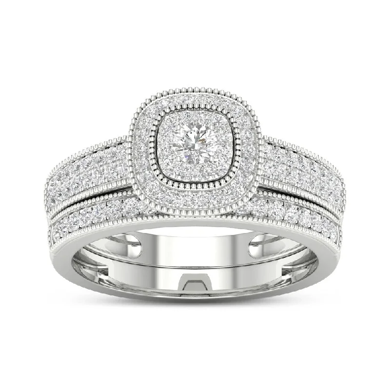 De Couer 10k Gold 1/2ct TDW Diamond Halo Bridal Ring