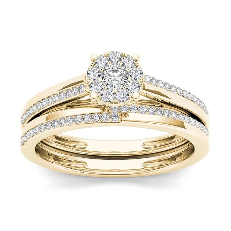 De Couer 10k Yellow Gold 1/3ct TDW Diamond Cluster Engagement Ring Set with One Band