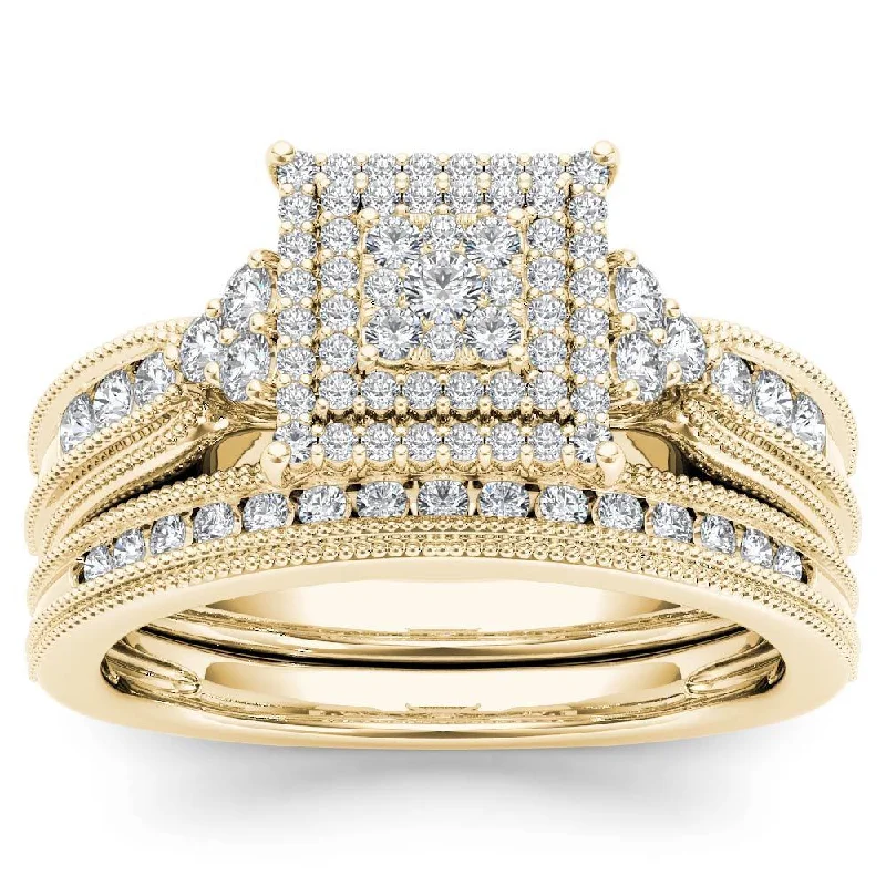 De Couer 14K Yellow Gold 1/2ct TDW Diamond Cluster Halo Ring