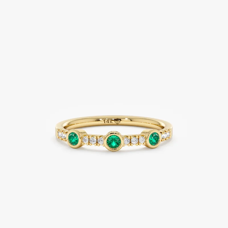 Diamond and Round Bezel Emerald Ring, Cameron