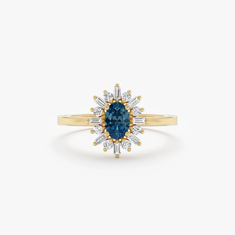 Diamond Framed Blue Topaz Engagement Ring, Azulia