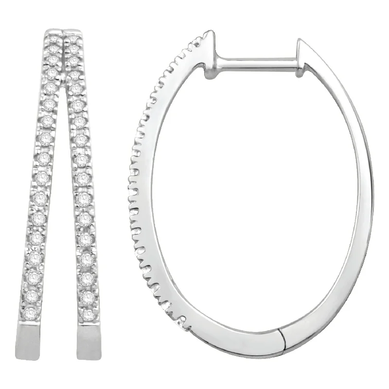 Diamond Split Row Hoop Earrings in White Gold