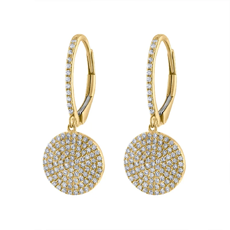 14KT GOLD PAVE DIAMOND LARGE DISK DROP EARRING