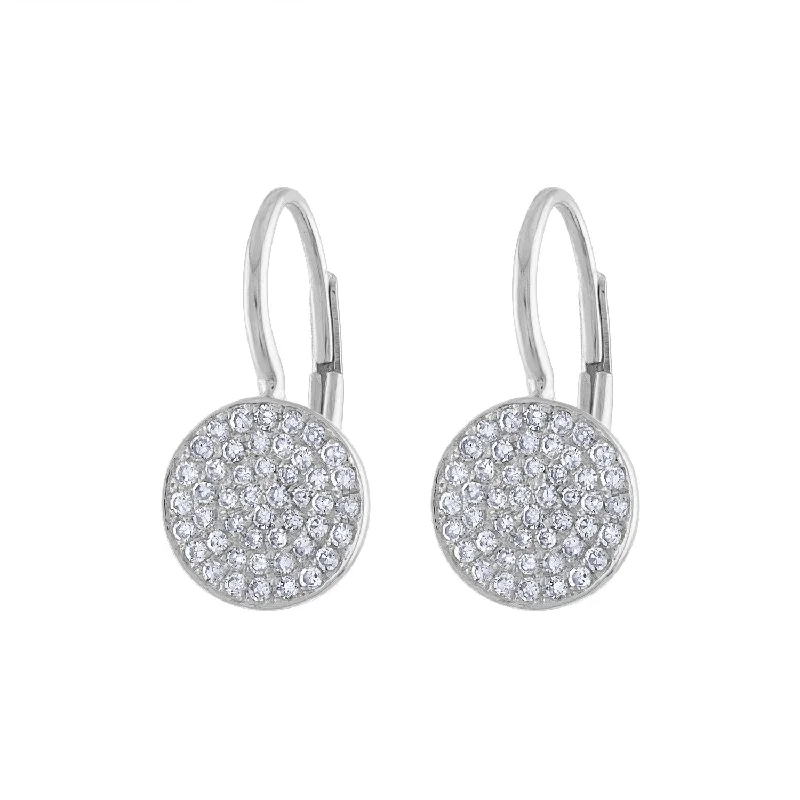 14KT GOLD PAVE DIAMOND MEDIUM DISK EURO-WIRE EARRING