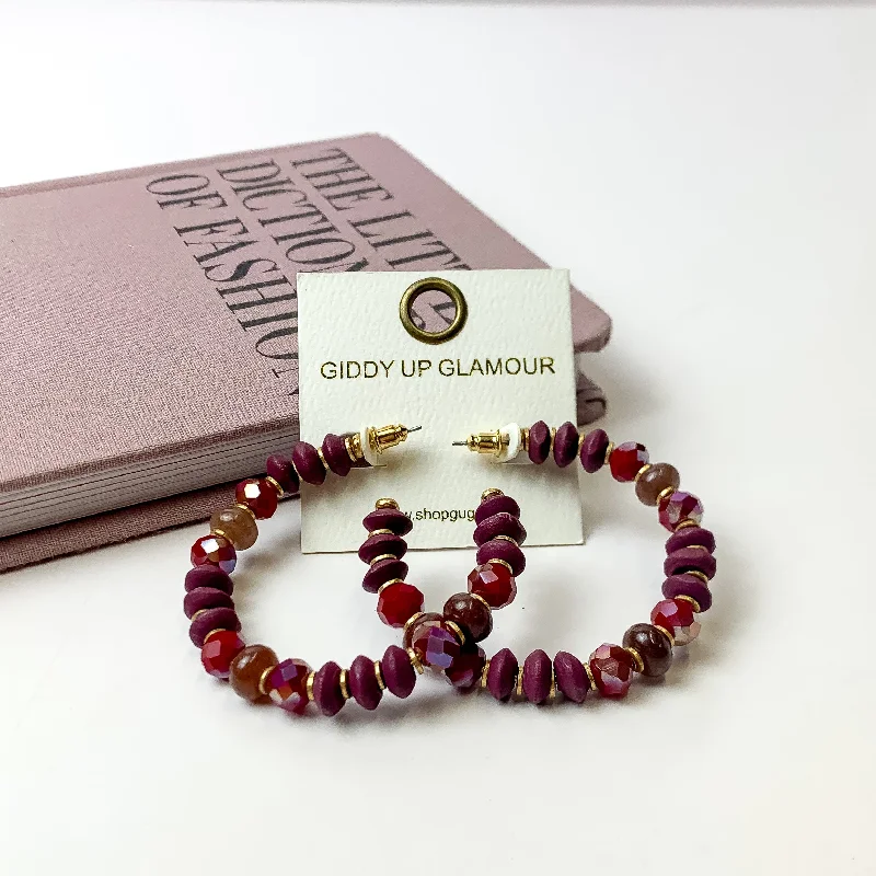 Girls Night Out Beaded Hoop earrings in Plum Purple