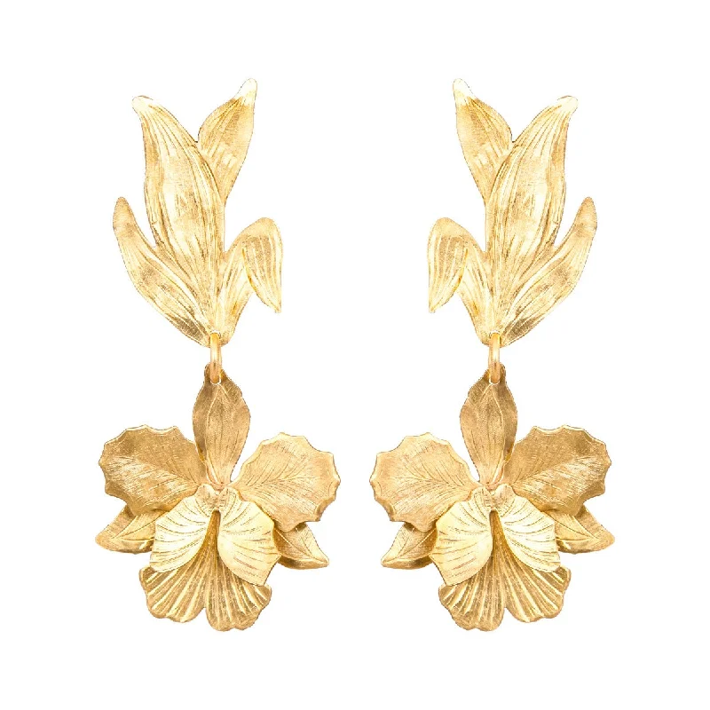 Gold Laelia Orchid Earrings