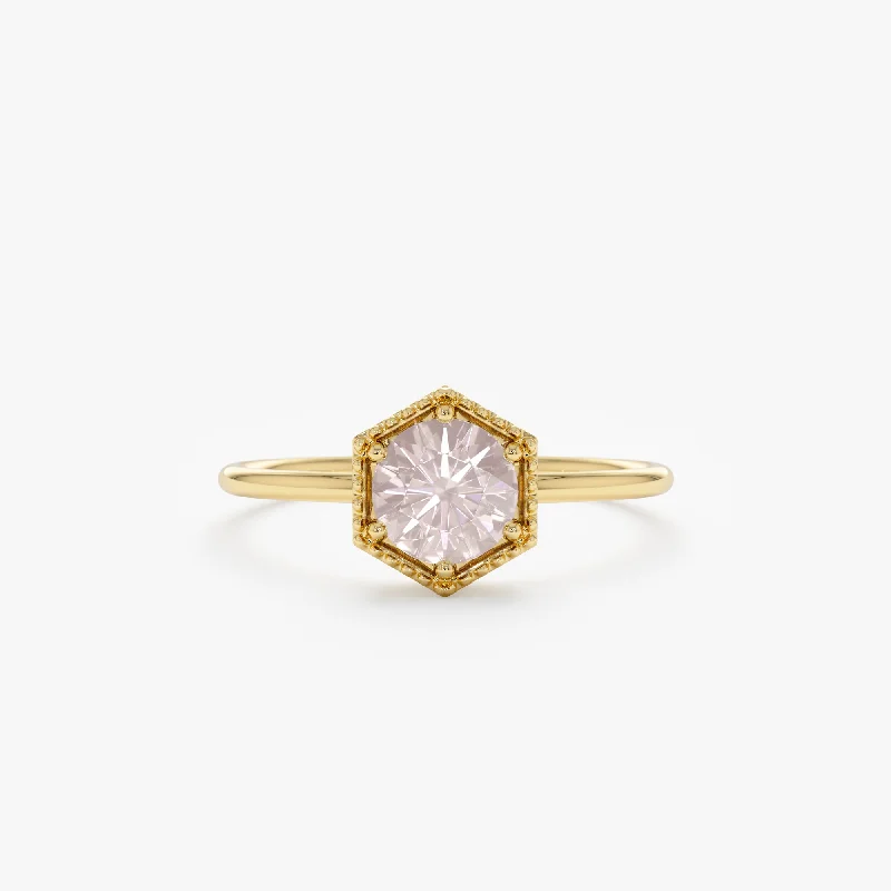 Hexagon Rose Quartz Ring, Anaya