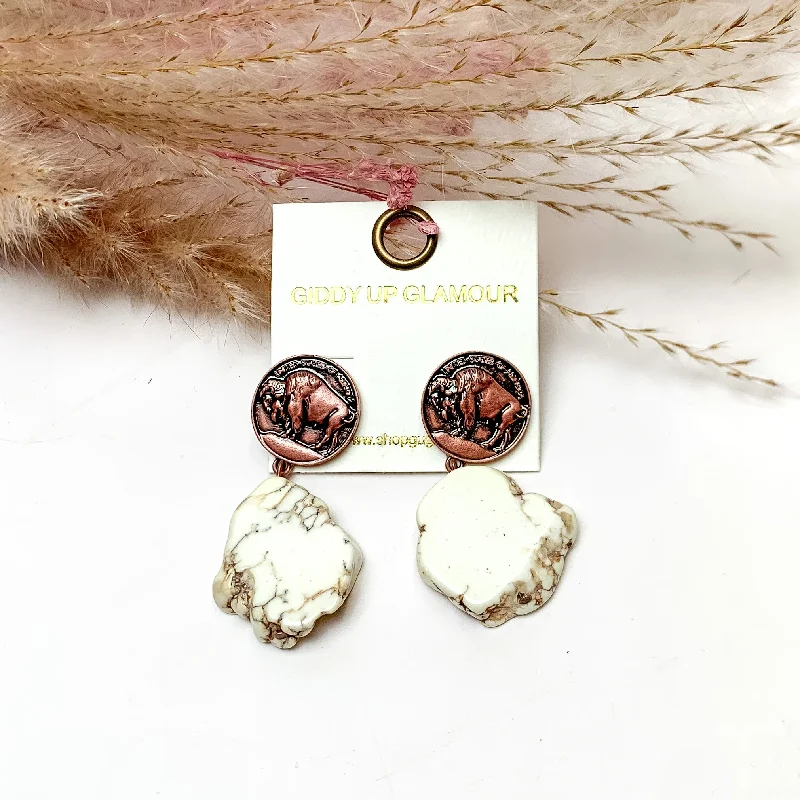 Ivory Stone Earrings With Copper Tone Coin Posts