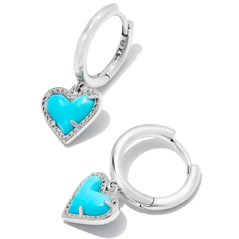 Kendra Scott | Ari Heart Silver Huggie Earrings in Variegated Turquoise Magnesite