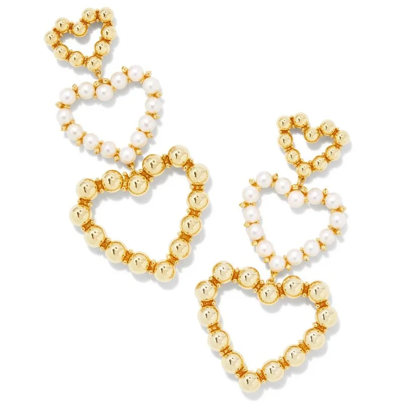 Kendra Scott | Ashton Gold Pearl Heart Statement Earrings in White Pearl