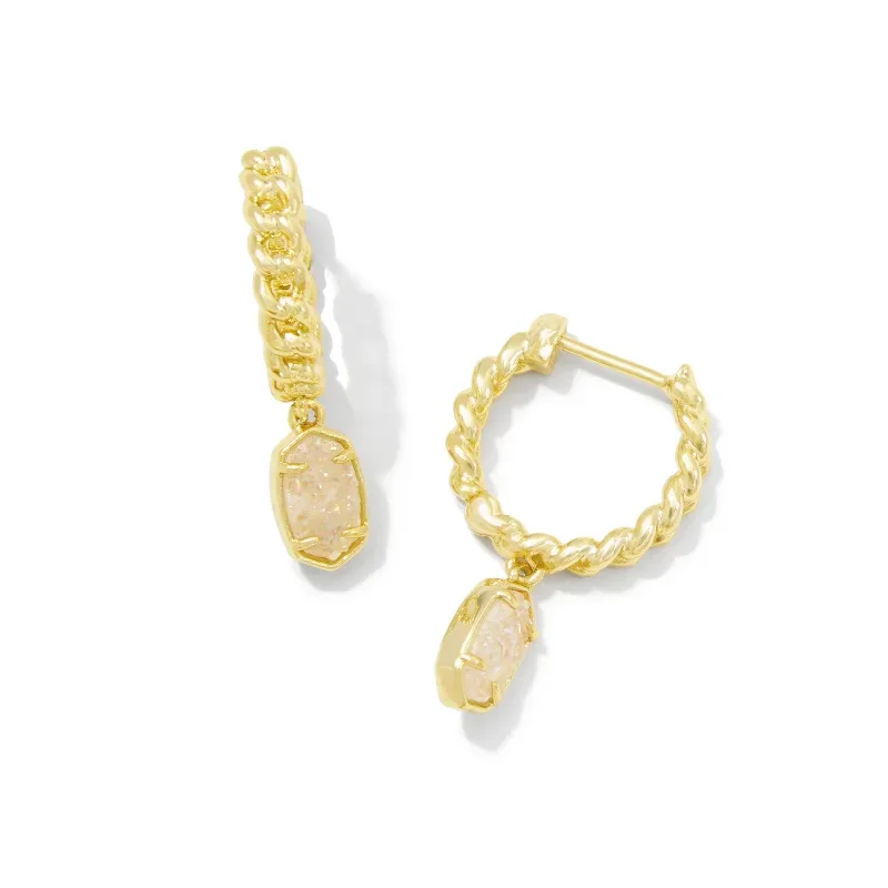 Kendra Scott | Emilie Gold Huggie Earrings in Iridescent Drusy