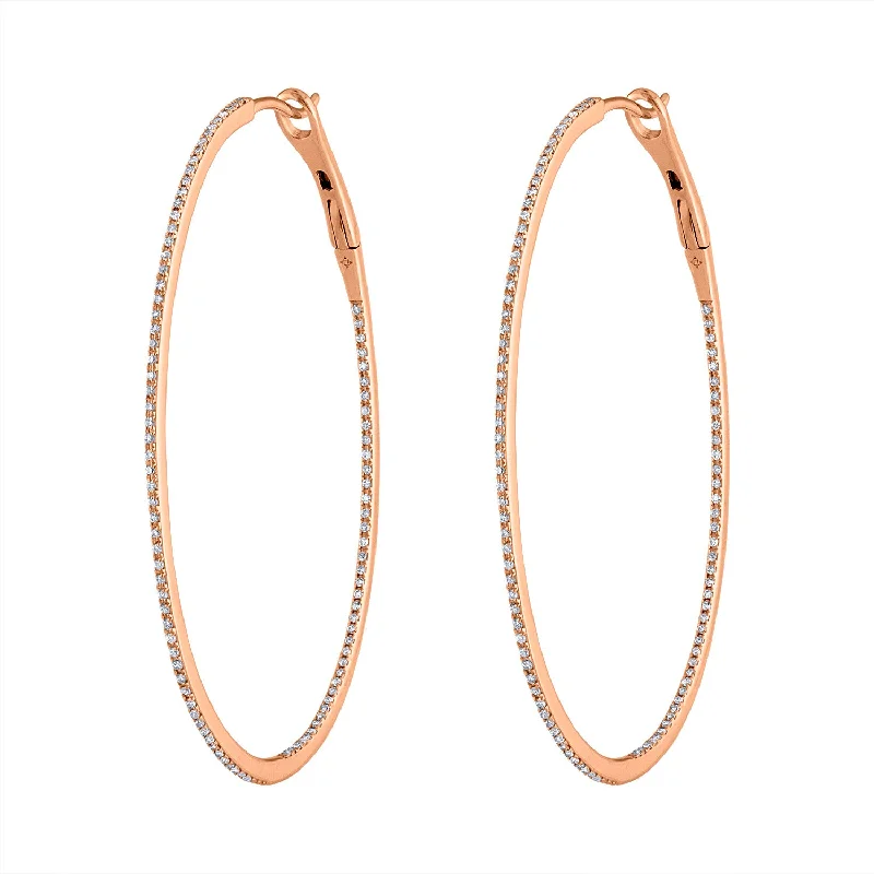 14KT GOLD LARGE DIAMOND OVAL HOOP EARRING