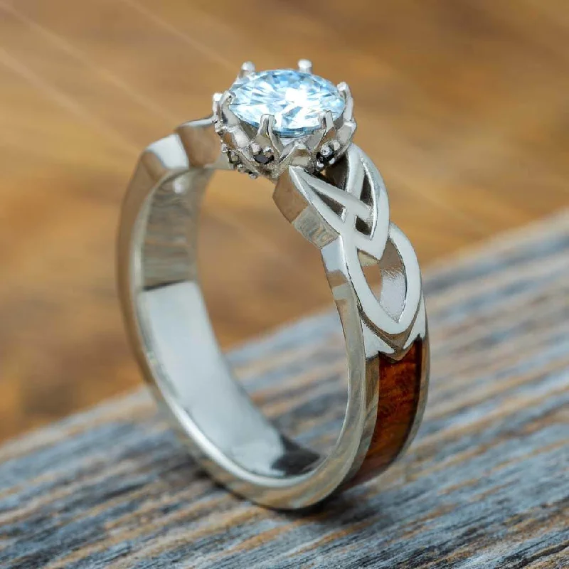 Moissanite & Diamond Accented Lotus Engagement Ring With Celtic Design