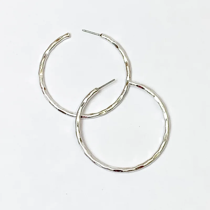 Medium Hammered Hoops in Silver Tone