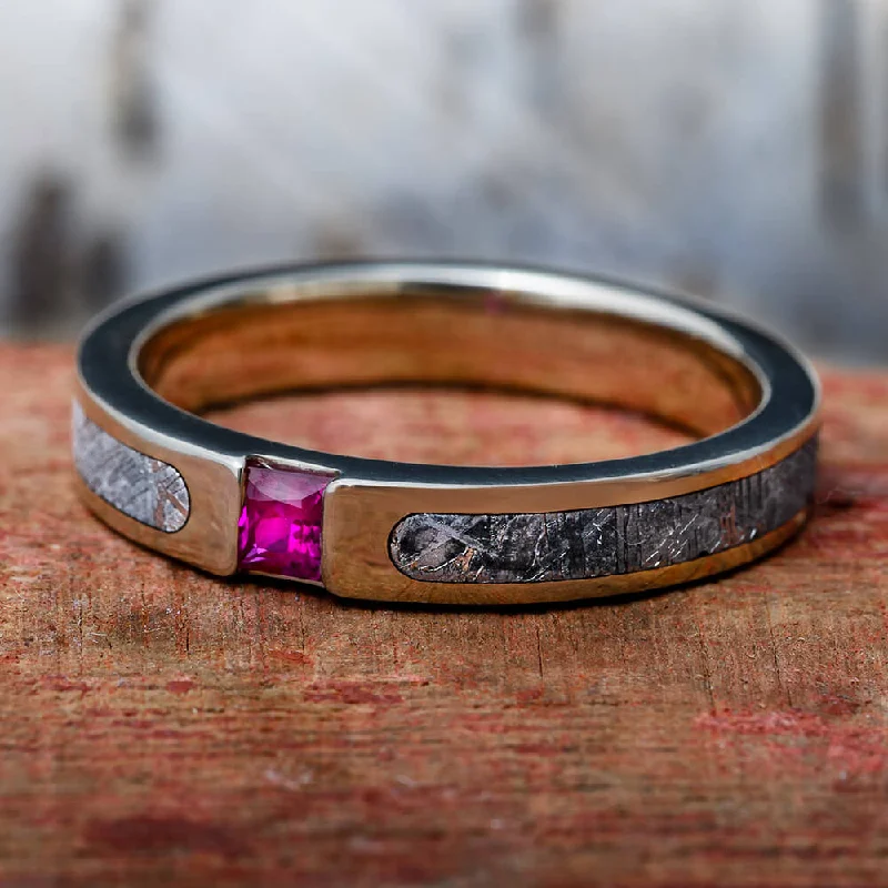 Meteorite Ring with Princess Cut Stone