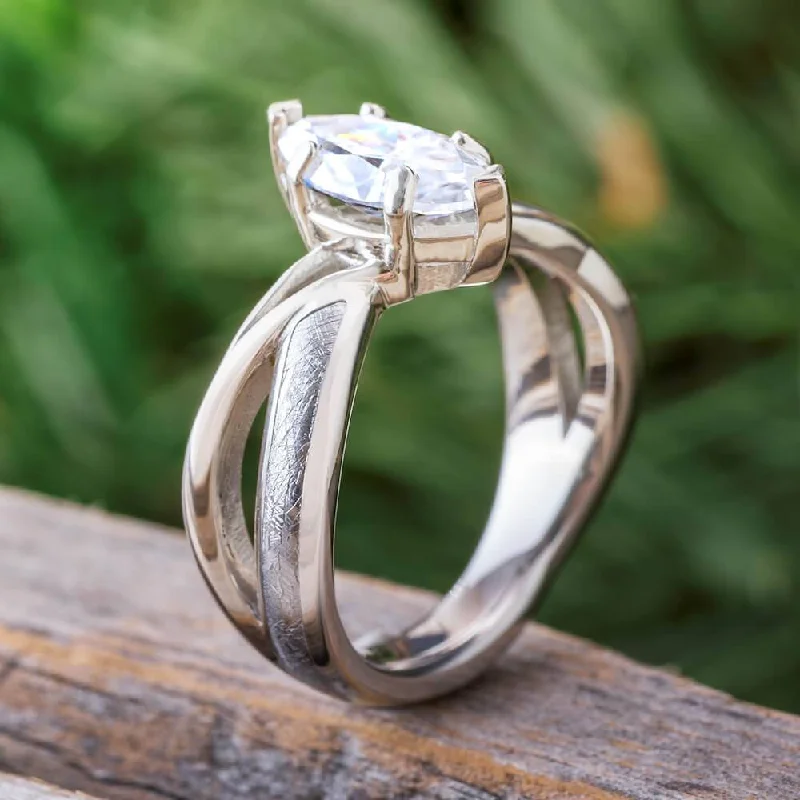 Meteorite & Platinum Engagement Ring With Twist Design