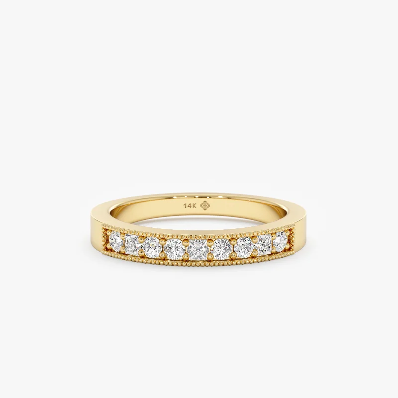 Milgrain Edge Diamond Wedding Band, Betty