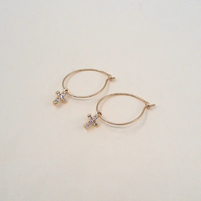 Mini CZ Cross Hoops