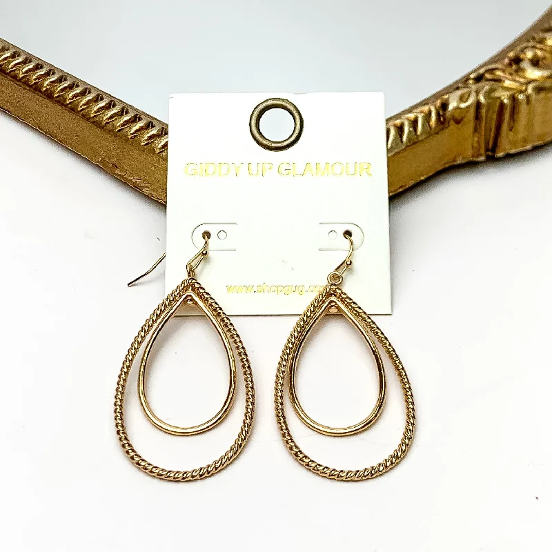 Multiple layered Teardrop Shaped Earrings in Gold Tone