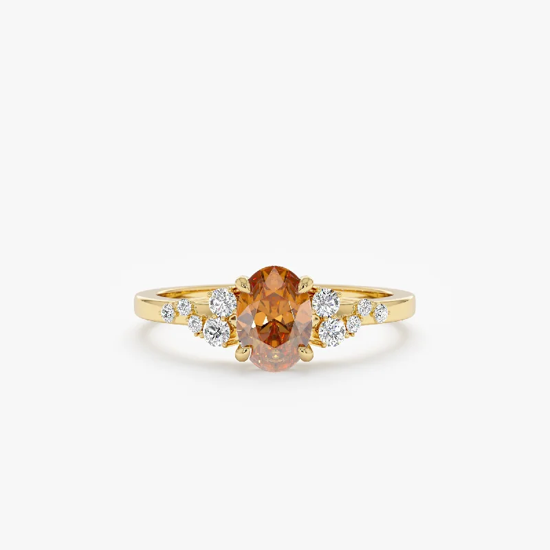 Oval Citrine Diamond Accent Engagement Ring, Devi