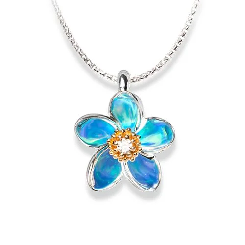 Floral Plumeria Opal & Diamond Pendant in 14k & Silver