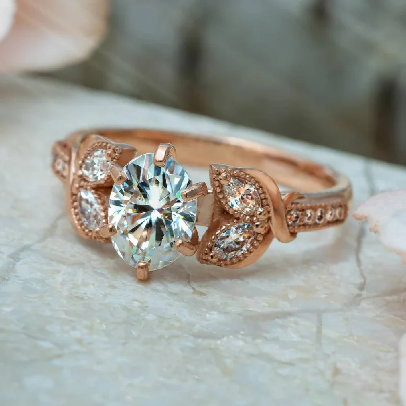 Nature Inspired Oval Cut Moissanite Engagement Ring