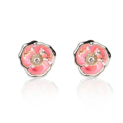 Floral Rose Opal & Diamond Earrings in 14k & Silver