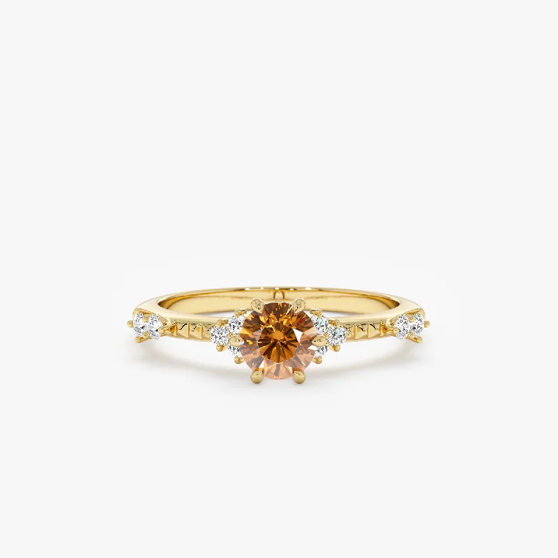 Round Citrine with Diamonds Engagement Ring, Amme