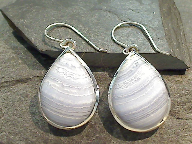 Blue Lace Agate, Sterling Silver Earrings