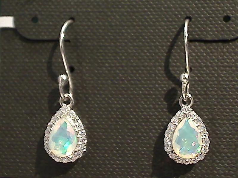 Ethiopian Opal, CZ, Sterling Silver Earrings