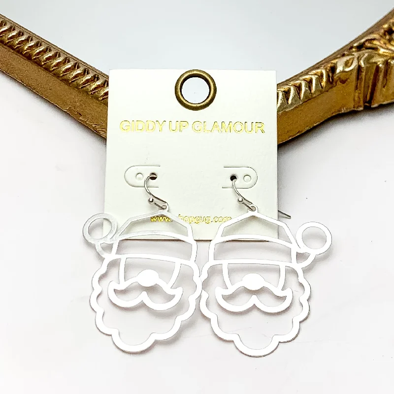 Santa Outline Earrings in Silver Tone