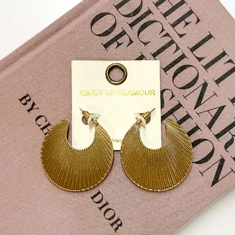 Shell Textured Irregularly Shaped Hoop Earrings in Gold Tone