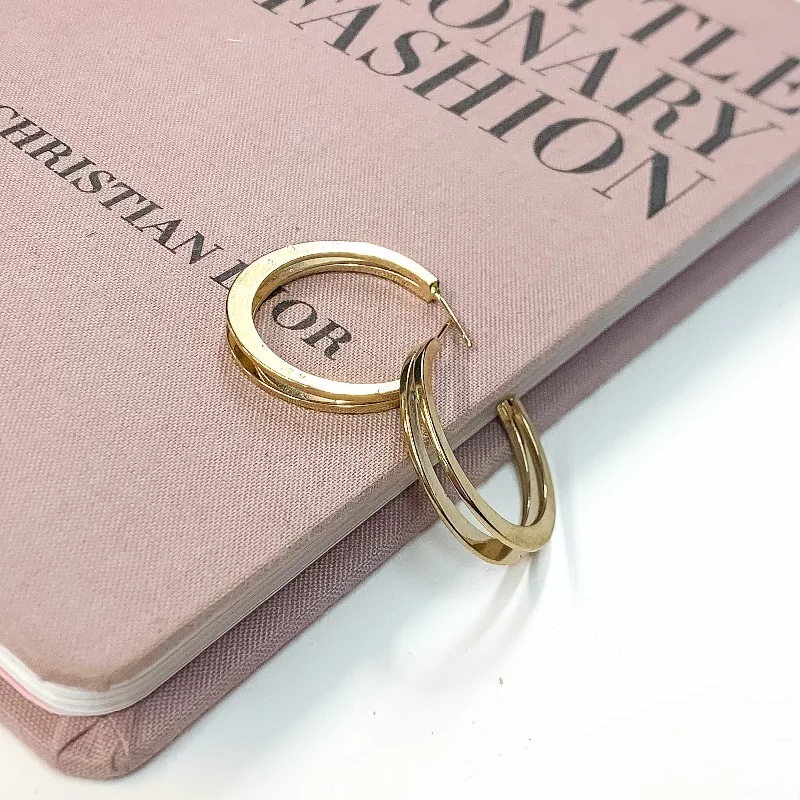 Side by Side Hoop Earrings in Gold Tone