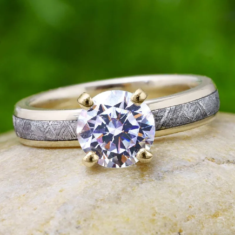 Solitaire 2 Carat Diamond & Meteorite Engagement Ring