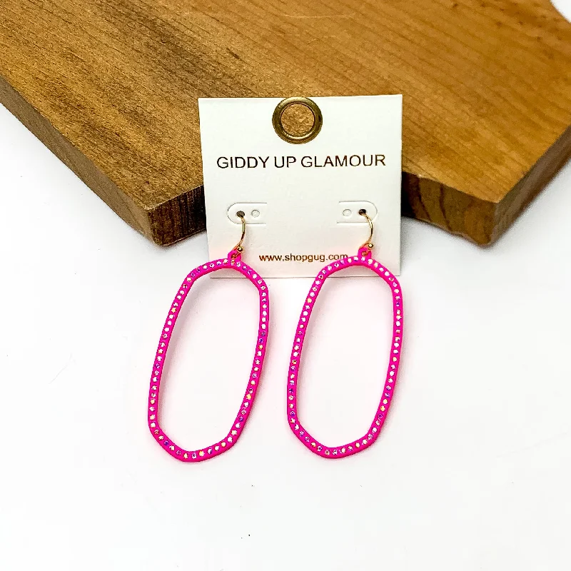 Sparkle Girl Open Oval Earrings in Hot Pink