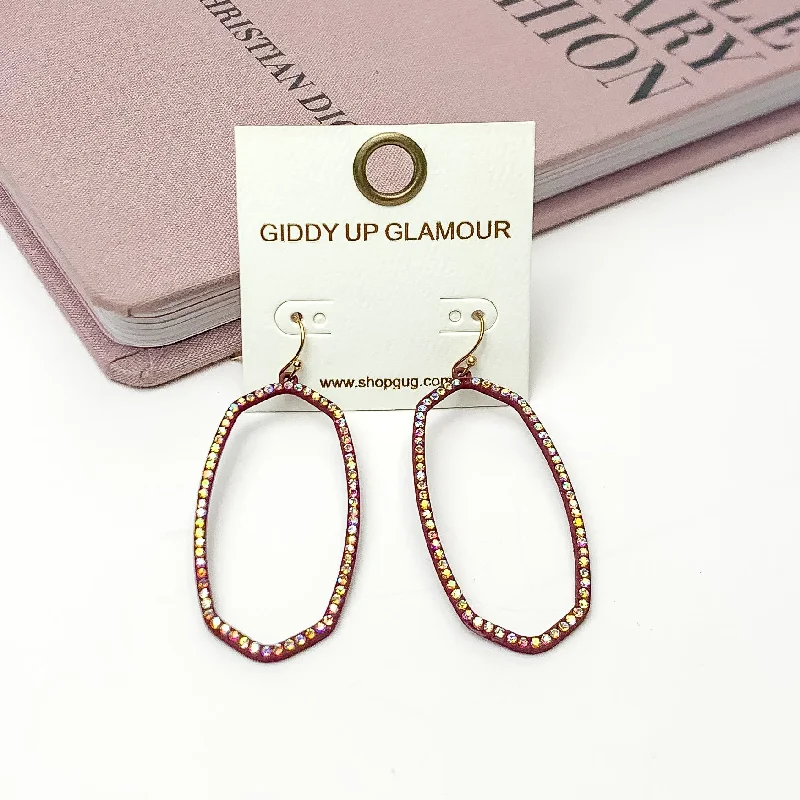 Sparkle Girl Open Oval Earrings in Maroon