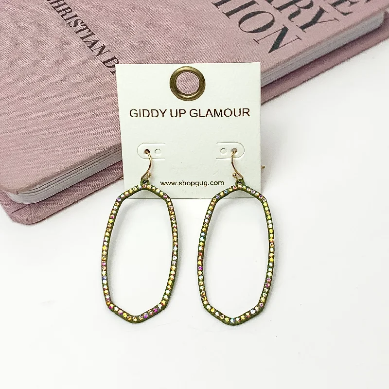 Sparkle Girl Open Oval Earrings in Olive Green