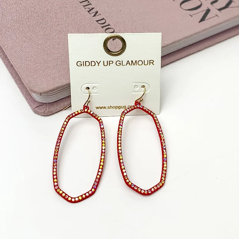 Sparkle Girl Open Oval Earrings in Red