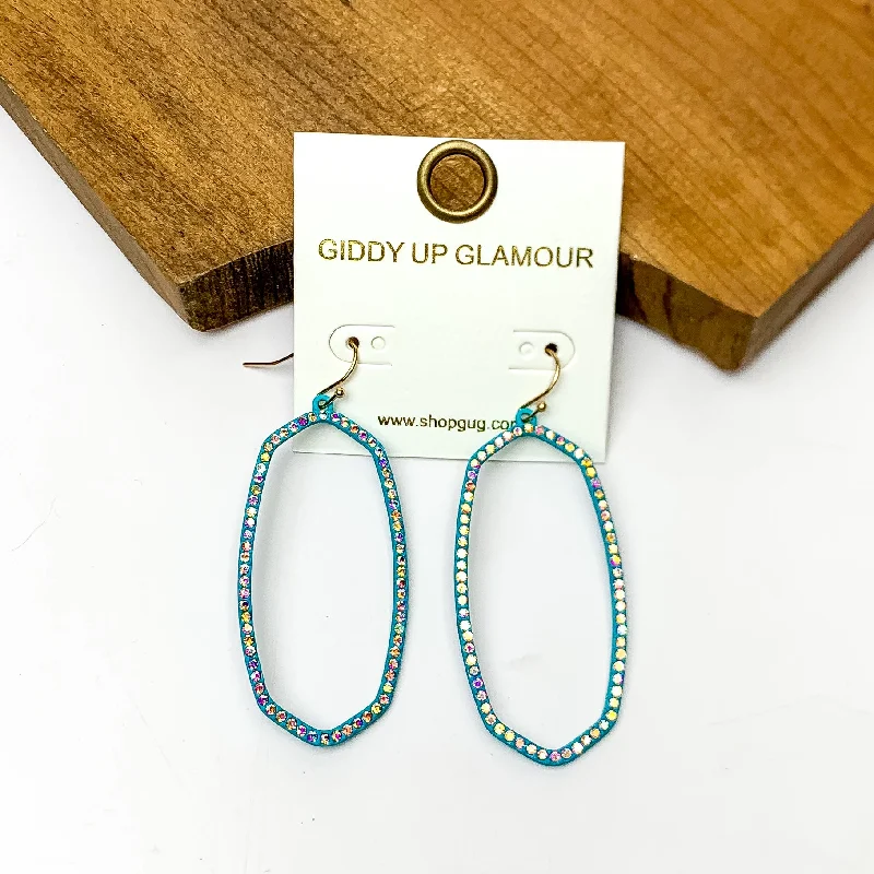 Sparkle Girl Open Oval Earrings in Turquoise Blue